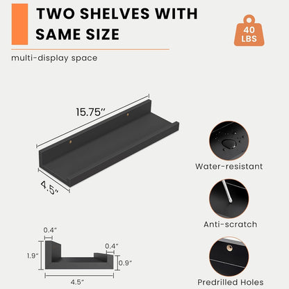 Heimlove Picture Ledge Shelf, Floating Shelves Set of 2, 24 Inches Picture Shelf for Wall with Ledge, Kids Bookshelf Wall Mounted for Living Room Bedroom Decor Books Photo Frames - White