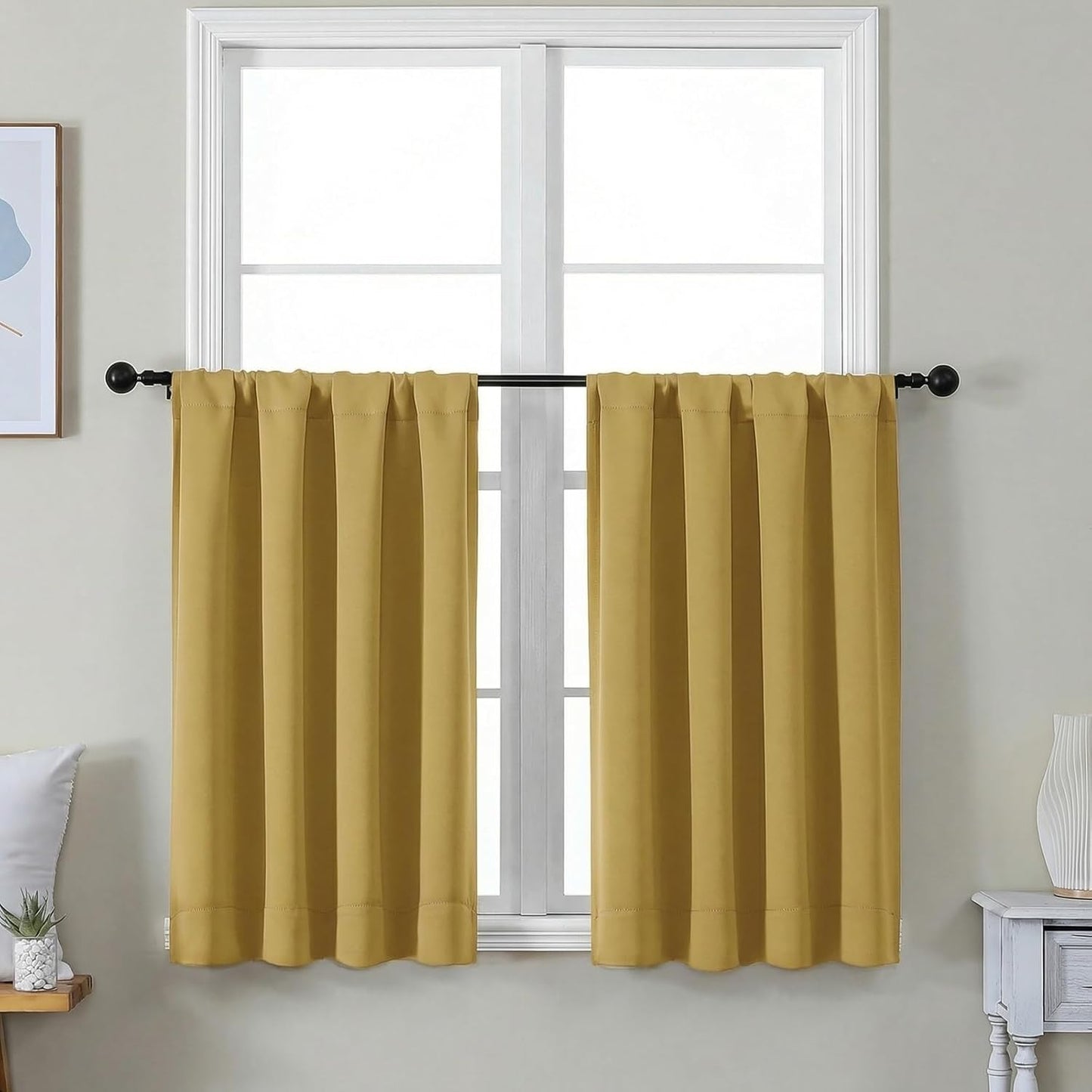 Simplebrand Ava Sage Green Blackout Curtains for Bedroom 63 Inch Length 2 Panels Set, Solid Thermal Insulated Energy Saving Rod Pocket Window Treatment Curtains Blackout Drapes, W40 x L63 Inch, Sage - Colors C