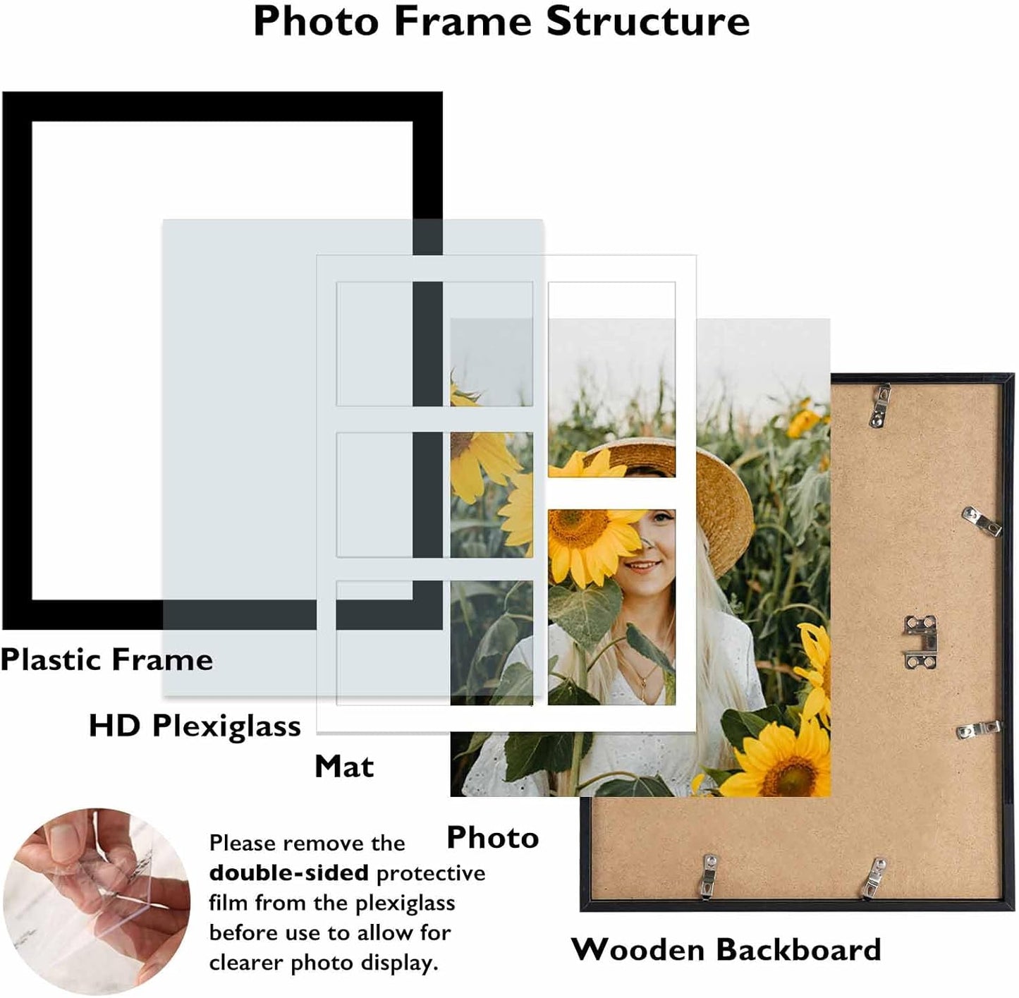 JCJMY 11x14 Picture Frame, 4x6 Collage Picture Frame, Display 5 Pcs 4x6 Photos or 11x14 Picture, Five Opening 4x6 Collage Frame for Wall Hanging, Lightweight 4 x 6 Multi Pictures Frame, Black