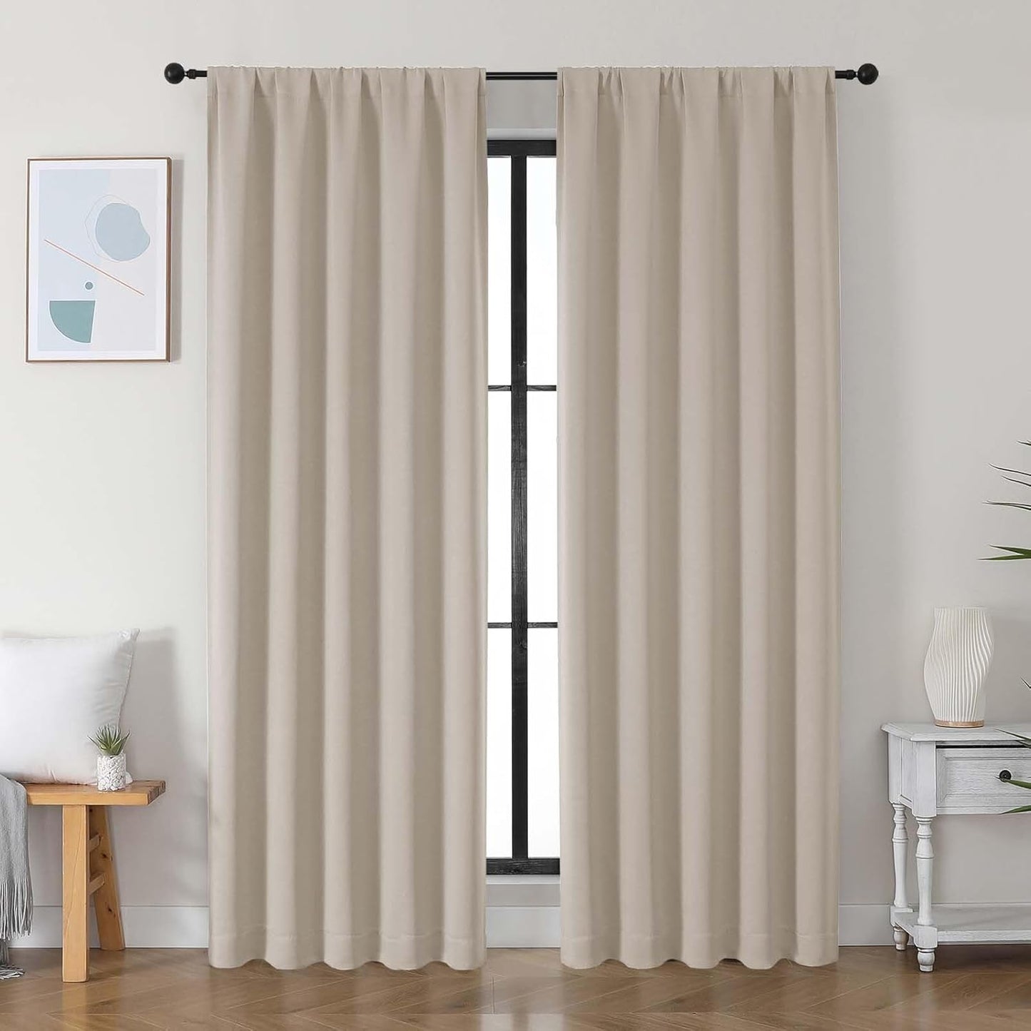 Simplebrand Ava Sage Green Blackout Curtains for Bedroom 63 Inch Length 2 Panels Set, Solid Thermal Insulated Energy Saving Rod Pocket Window Treatment Curtains Blackout Drapes, W40 x L63 Inch, Sage - Colors B