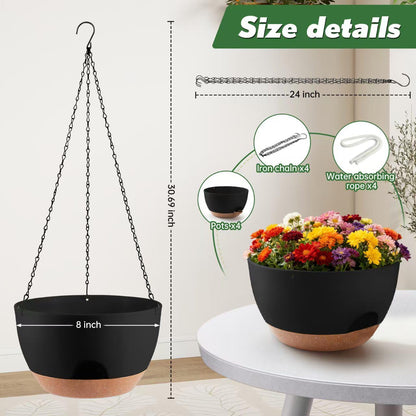 3-Piece Set of 10-Inch Hanging Planters with Automatic Watering System and Drip Tray, Includes Metal Chain, Suitable for Various Indoor and Outdoor Plants and Flowers, Green Brown