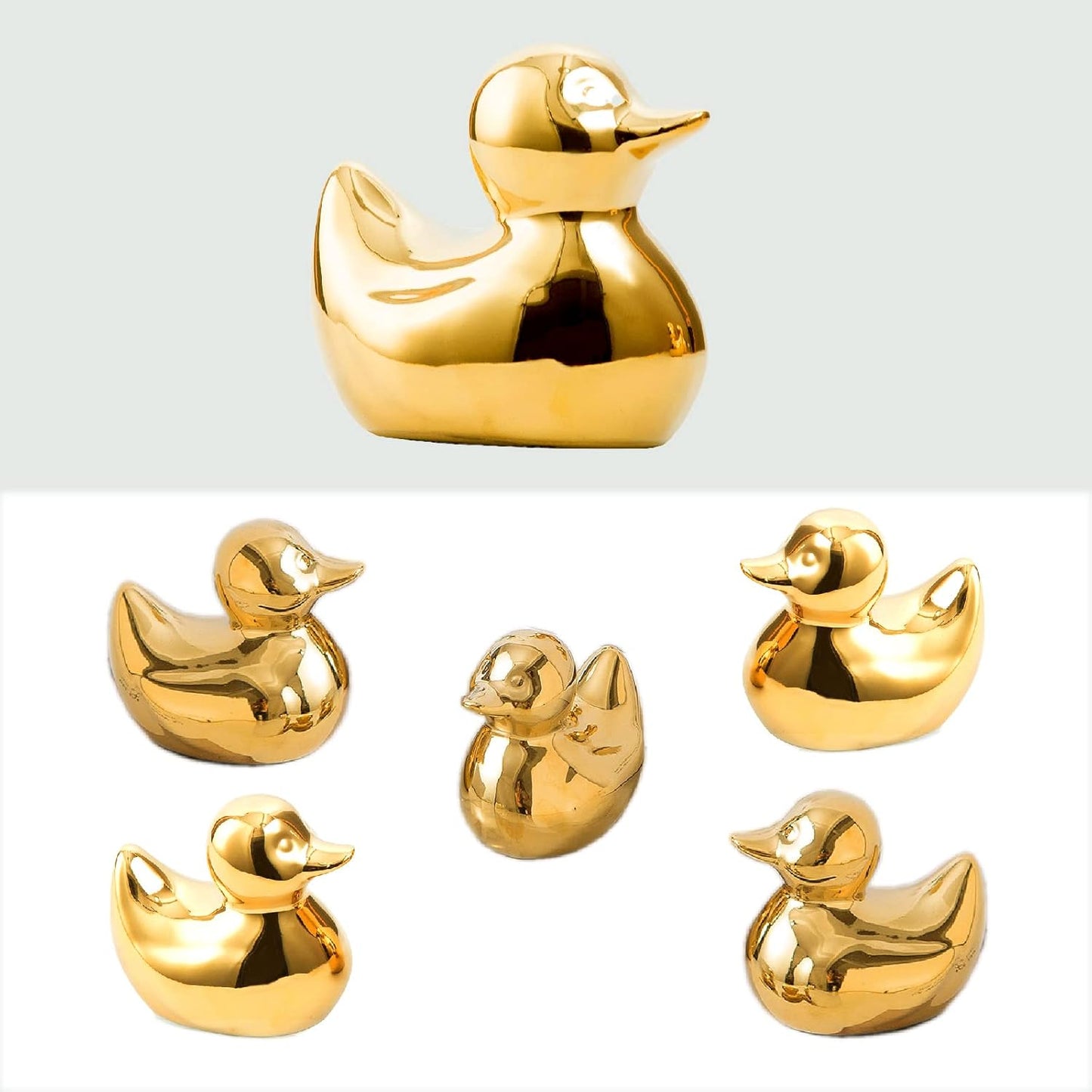 Home Decor Golden Ceramic Duck Figurines, Home Decor Animal Sculptures and Statues Handmade Artware Decor, Mini Duck