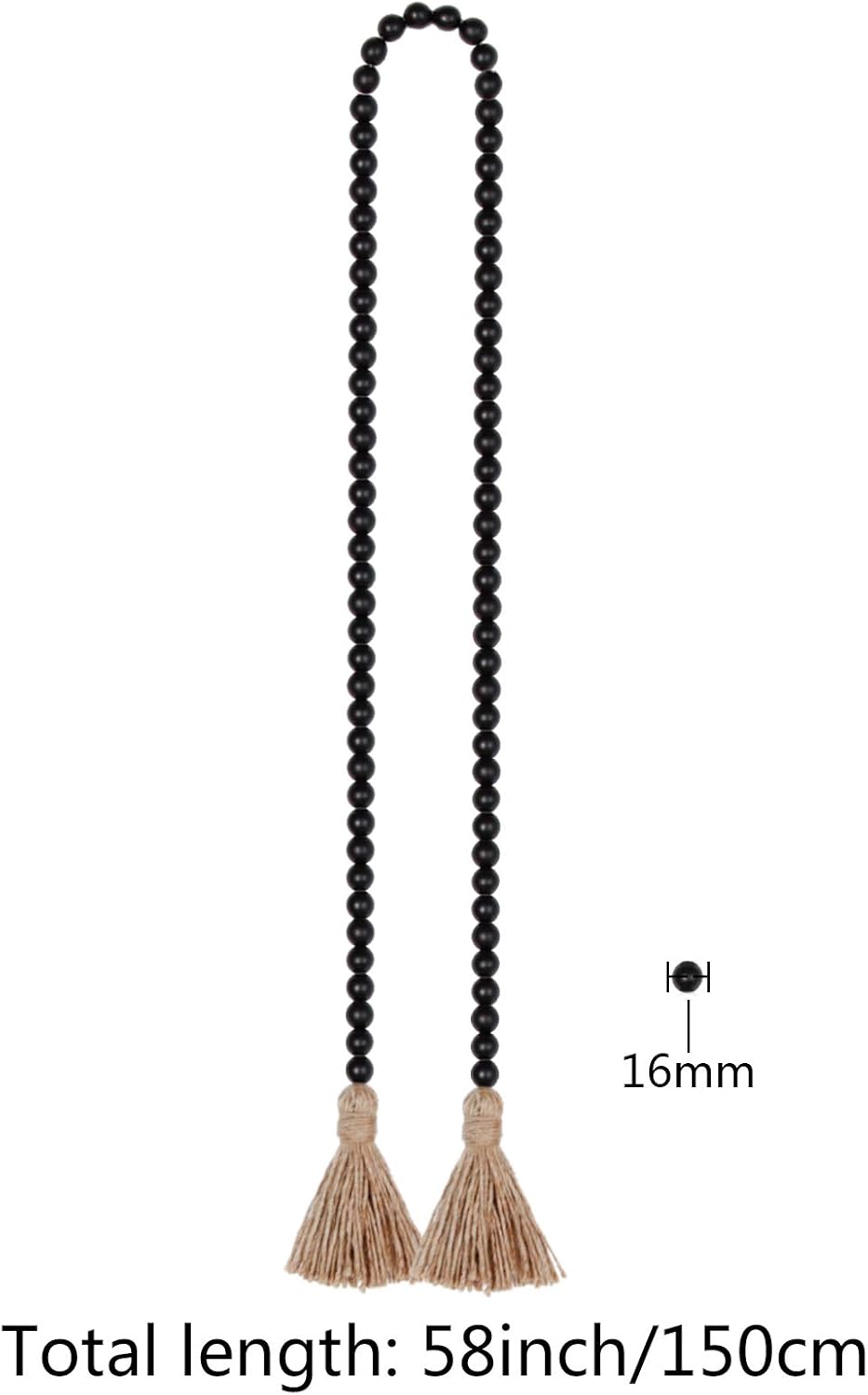 58in Wood Bead Garland with Tassels, Farmhouse Rustic Country Decor Prayer Boho Wall Hanging Decoration (Nature)