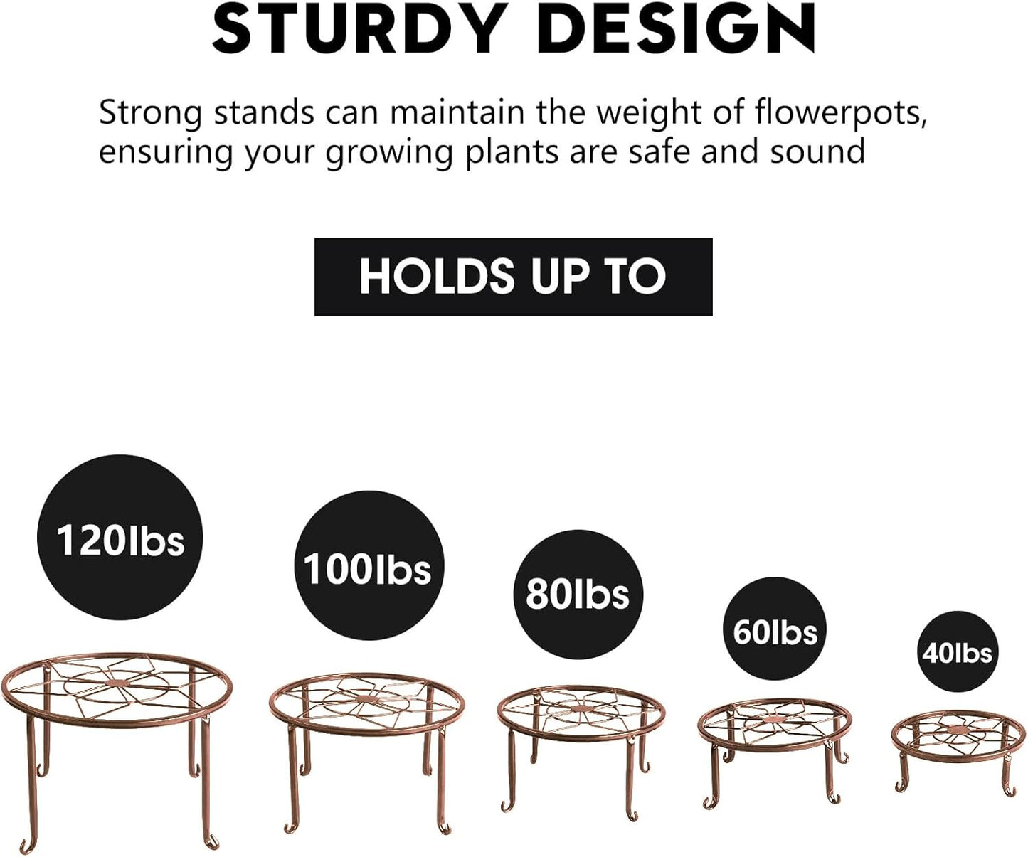 5 Pack Metal Plant Stands,Heavy Duty Potted Holder for Flower Pot,Indoor Outdoor Metal Rustproof Iron Garden Container Round Supports Rack for Planter