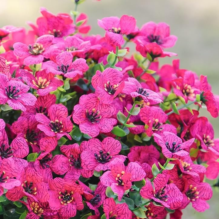 HyeFlora Artificial Flowers for Outdoor Indoor Garden Home Decoration, Faux Flower Daisy with Eucalyptus Leaves Fake Plants Greenery Boxwood Porch Patio, 12 Bundles (Mix Pink Red Purple Yellow)