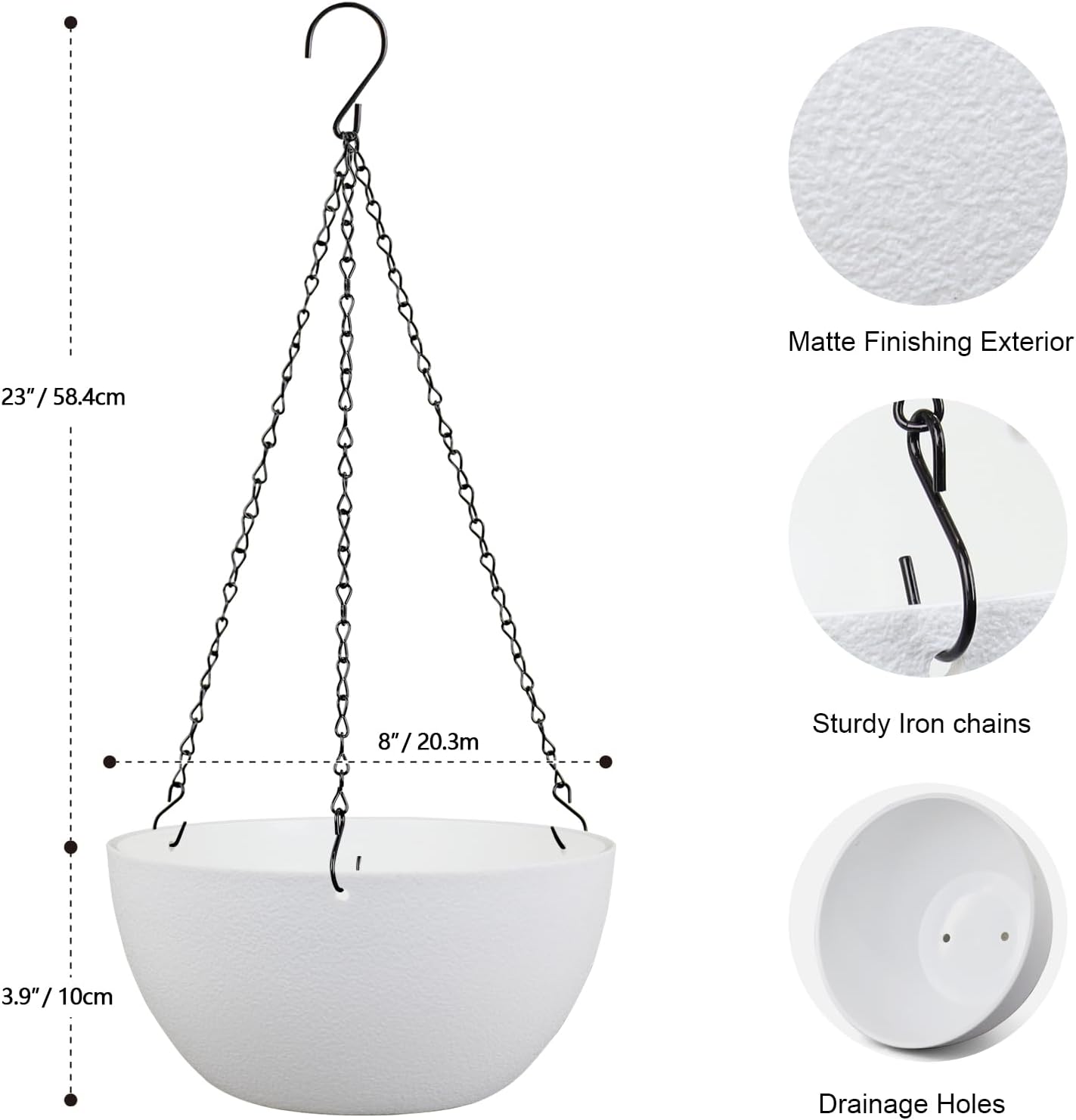 Meowell 10 inch Hanging Planters for Indoor Outdoor Plants, 2 Pack Hanging Flower Pots with Drainage Holes and Chain for Garden Porch, Plastic Hanging Baskets for House Plants, Speckled Grey