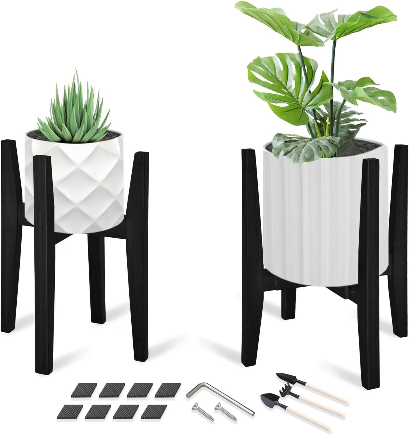 OERGKE Adjustable Plant Stand, Bamboo Mid Century Modern Indoor Plants Stands, Corner Flower Holder for Living Room, Fits 8 to 12 Inches Pots, (Pot & Plant Not Included)(Walnut, 1 Pack)