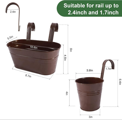 HowRU Metal Iron Flower Pots for Railing Fence Hanging Bucket Pots(5 Pcs) and Hanging Flower Pots Metal Iron Bucket Planter(10 Pcs) (Black)