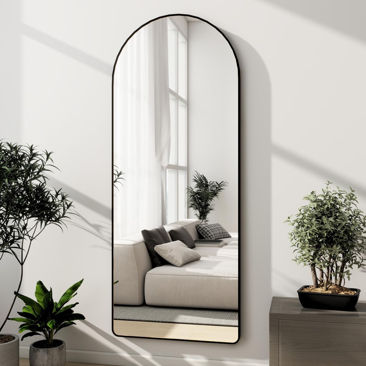 Dewfig Arched Full Length Mirror, 76"x34" Large Floor Mirror, Full Body Mirrors for Leaning or Hanging, Standing Mirrors for Bedroom, Living Room,Dressing Room, Aluminum Alloy Frame, Black