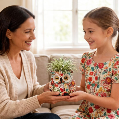 Owl Planter, Owl Succulent Pots, Funny Plant Pots Indoor/Outdoor, Decorative Garden Flower Pot, Cute Small Planters for office Home Decor, Unique Statue Figurine Gifts for Women Mother Teacher Red