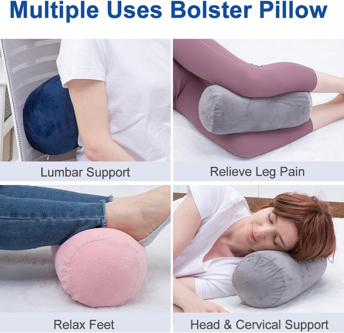 1 MIDDLE ONE Round Cylinder Bolster Pillow with Removable Velvet Cover, Tube Roll Cervical Pillow for Head, Neck, Back and Legs Support, 13" x 6", Grey