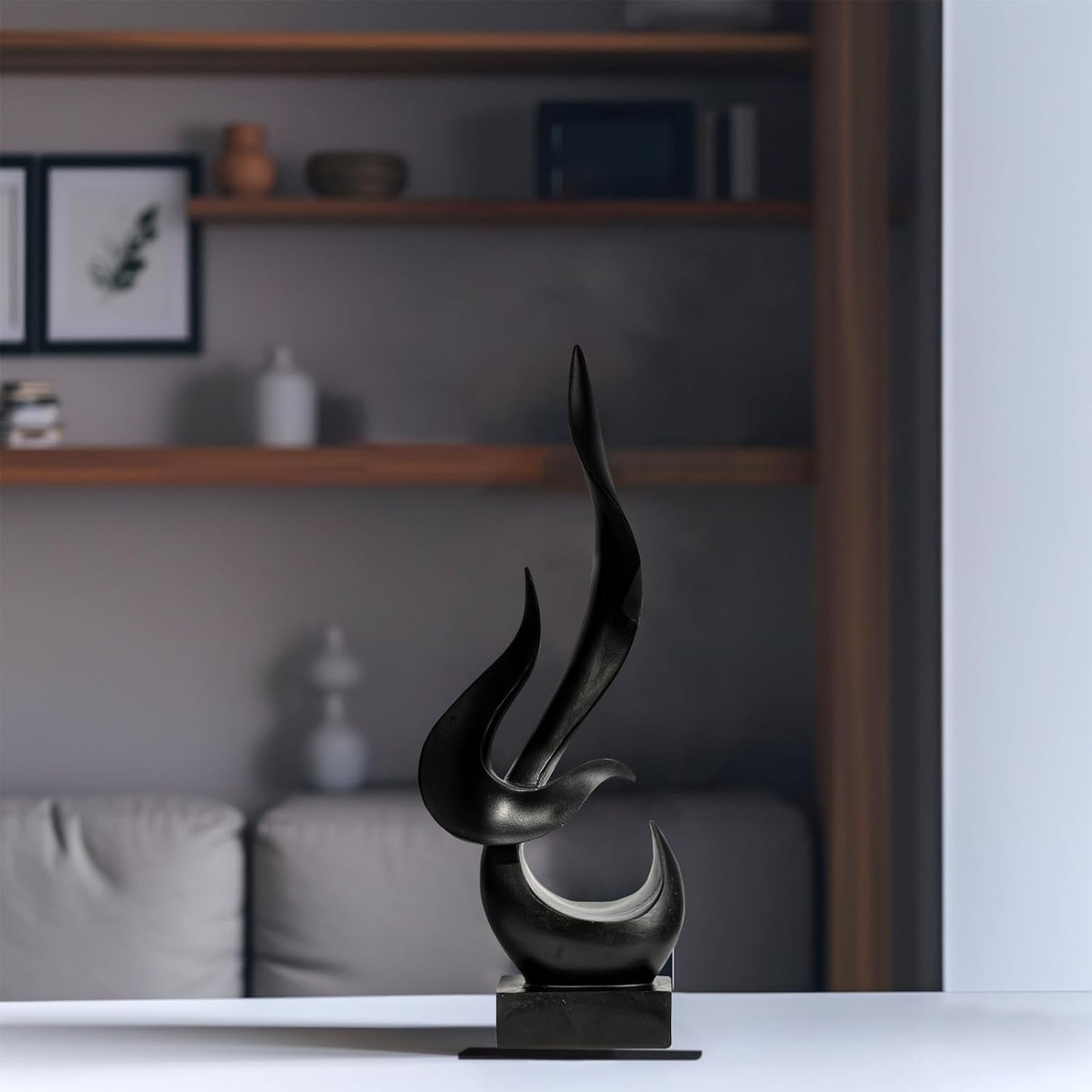 Black Fire Flame Sculpture, Modern Abstract Resin Statue, Art Statue Home Decor for Living Room TV Stand Coffee Table Shelf Accents Decor.