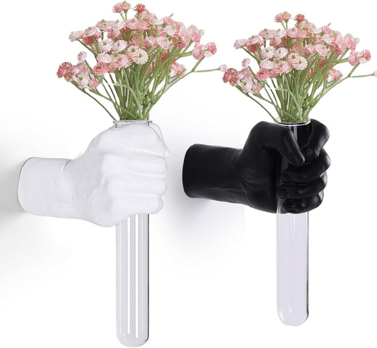 2 Pieces Wall Sculptures, Hands Vase Home Decor, Wall Mount Art Sculpture, Unique Wall Art Statue, Funky Flower Vase Decorations, Modern Eclectic Hanging Decor,Hands Statue (Black)