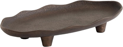 Kate and Laurel Alessia Modern Decorative Scalloped Oval Footed Metal Tray; 14 x 8; Bronze; Transitional Food-Safe Cast Aluminum Pedestal Tray with Rough Texture and Deckled Edge