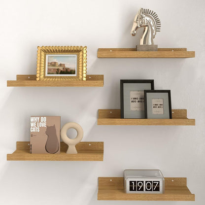 RICHER HOUSE 5 Set Floating Wall Mounted Shelves, Black Shelves for Wall Decor, Modern Picture Ledge Shelf with Lip for Storage, Nursery, Bedroom, Living Room, Bathroom - Black