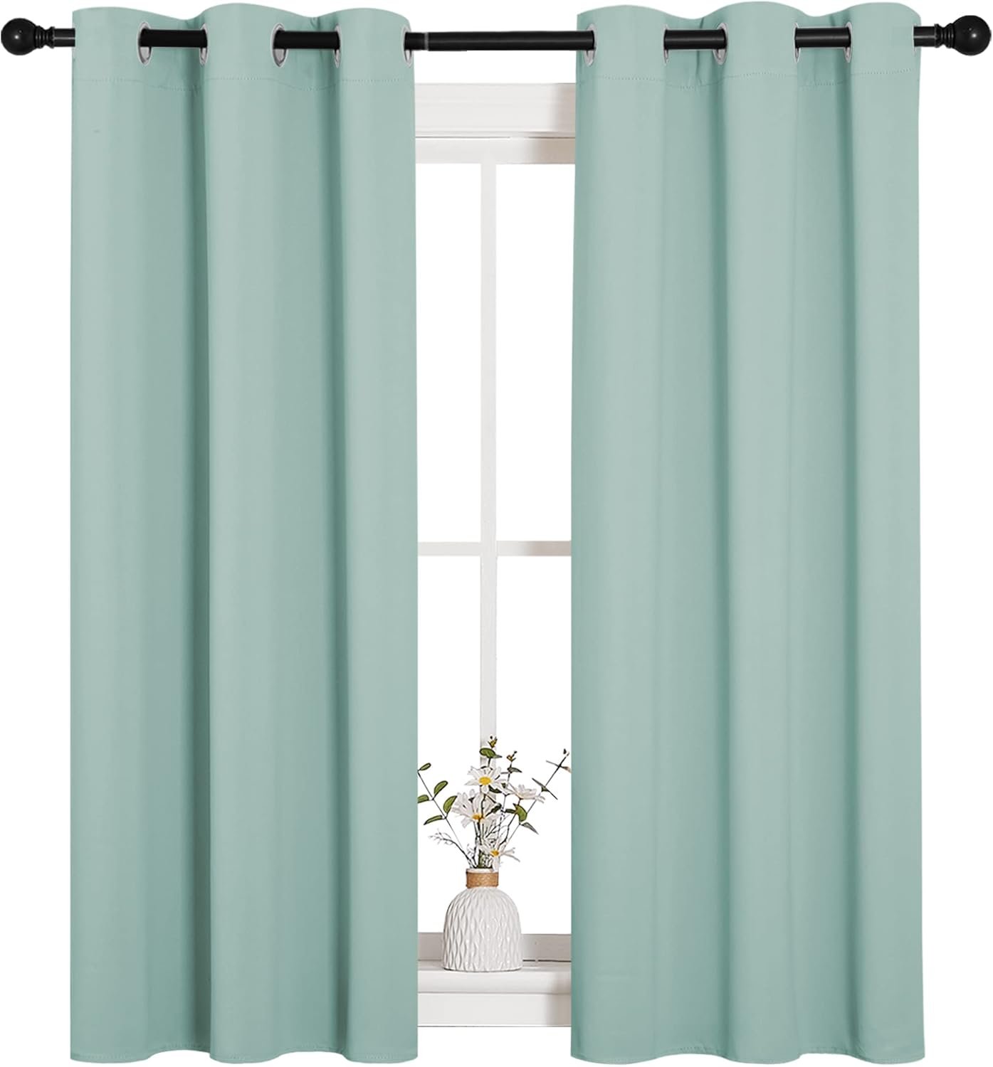 NICETOWN Halloween Pitch Black Solid Thermal Insulated Grommet Blackout Curtains/Drapes for Bedroom Window (2 Panels, 42 inches Wide by 63 inches Long, Black) - Colors A