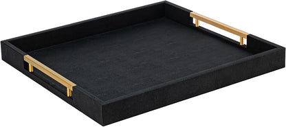 Beige Faux Leather Serving Tray with Handles – Large Decorative Tray for Coffee Table, Ottoman, Living Room, Bathroom – Home Decor