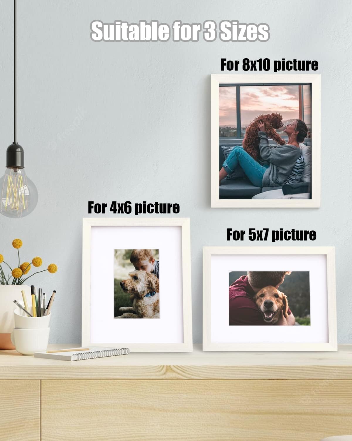Egofine 8x10 Picture Frames Set of 4, Made of Solid Wood Covered by Plexiglass 4x6 and 5x7 with Mat or 8x10 without Mat, for Table Top Display and Wall Mounting Photo Frame Black
