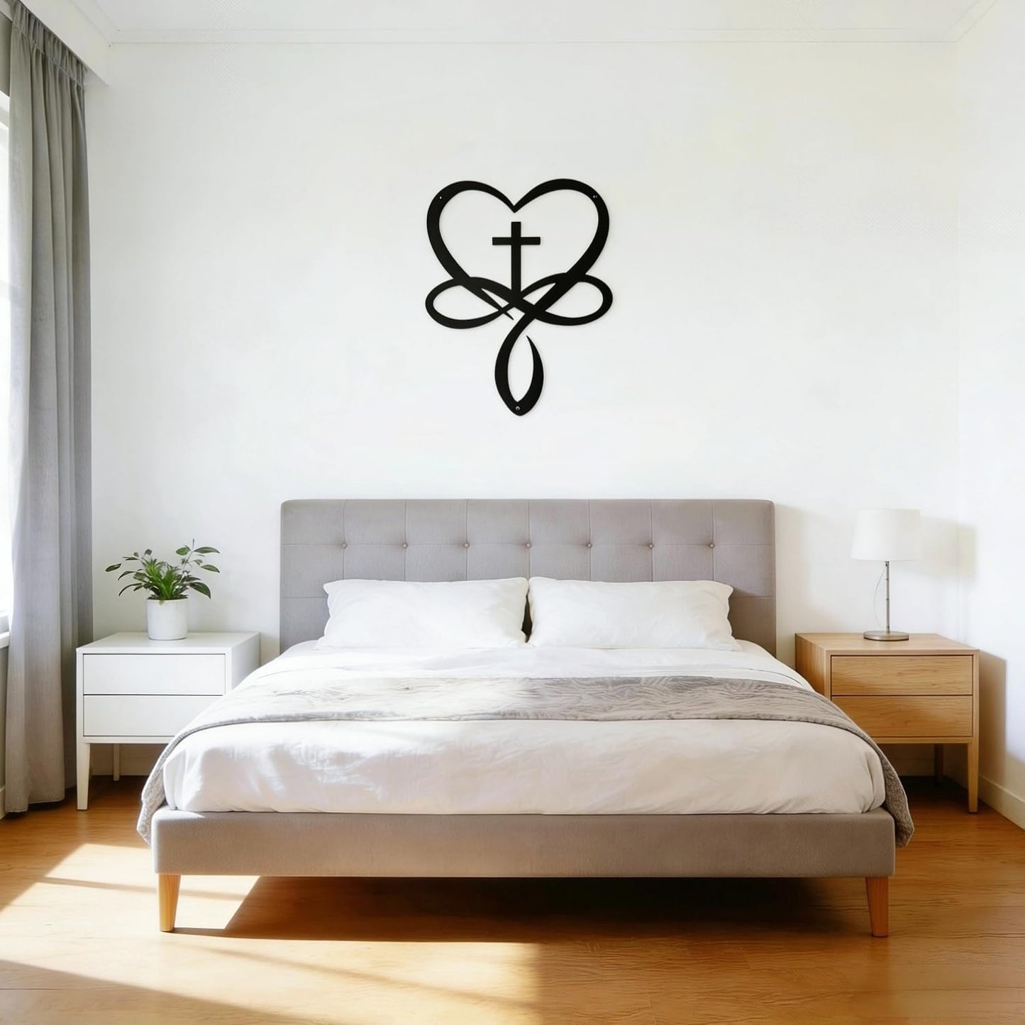 SOPEOZAM Infinity Heart Cross Wall Decor, 18x13 Inches Metal Infinity Heart Wall Art Decor Cross for Bedroom, Living Room, Home, Bathroom, Wall Crosses Decor, Black