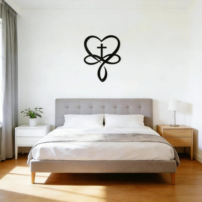 SOPEOZAM Infinity Heart Cross Wall Decor, 18x13 Inches Metal Infinity Heart Wall Art Decor Cross for Bedroom, Living Room, Home, Bathroom, Wall Crosses Decor, Black
