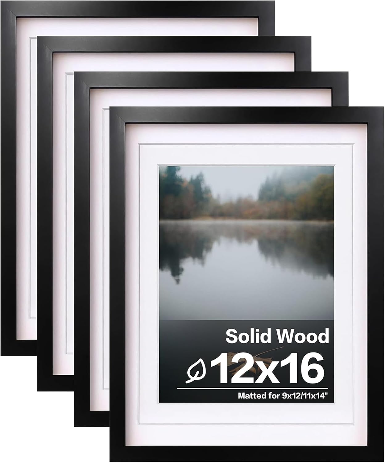 Egofine 8x10 Picture Frames Set of 4, Made of Solid Wood Covered by Plexiglass 4x6 and 5x7 with Mat or 8x10 without Mat, for Table Top Display and Wall Mounting Photo Frame Black