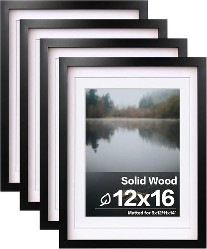 Egofine 8x10 Picture Frames Set of 4, Made of Solid Wood Covered by Plexiglass 4x6 and 5x7 with Mat or 8x10 without Mat, for Table Top Display and Wall Mounting Photo Frame Black