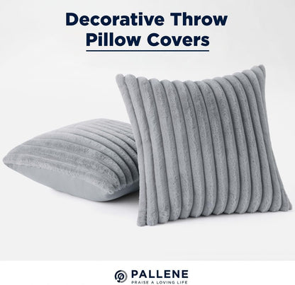 Pallene Faux Fur Plush Throw Pillow Covers 18x18 Set of 2, Luxury Soft Fluffy Striped Decorative Pillow Covers for Sofa, Couch, Living Room, Cream White