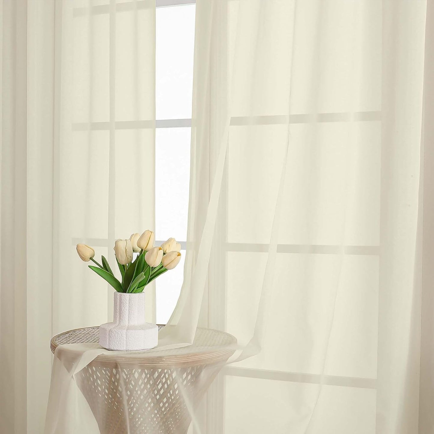OWENIE Sheer Curtains 84 inches Long 2 Panels Set for Living Room/Bedroom, Rod Pocket Voile Sheer Panel Drapes, White, 2pcs, Each 42" W x 84" L - Colors B