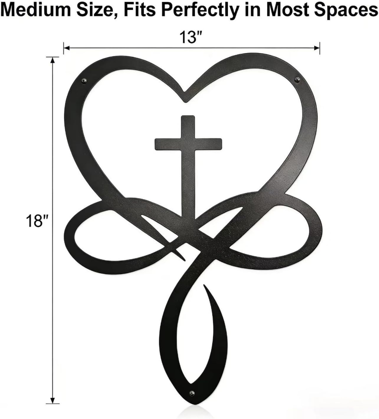 SOPEOZAM Infinity Heart Cross Wall Decor, 18x13 Inches Metal Infinity Heart Wall Art Decor Cross for Bedroom, Living Room, Home, Bathroom, Wall Crosses Decor, Black