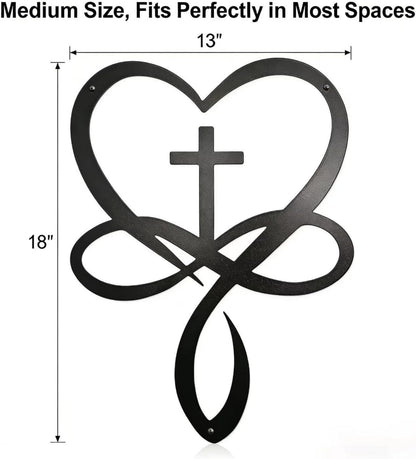 SOPEOZAM Infinity Heart Cross Wall Decor, 18x13 Inches Metal Infinity Heart Wall Art Decor Cross for Bedroom, Living Room, Home, Bathroom, Wall Crosses Decor, Black