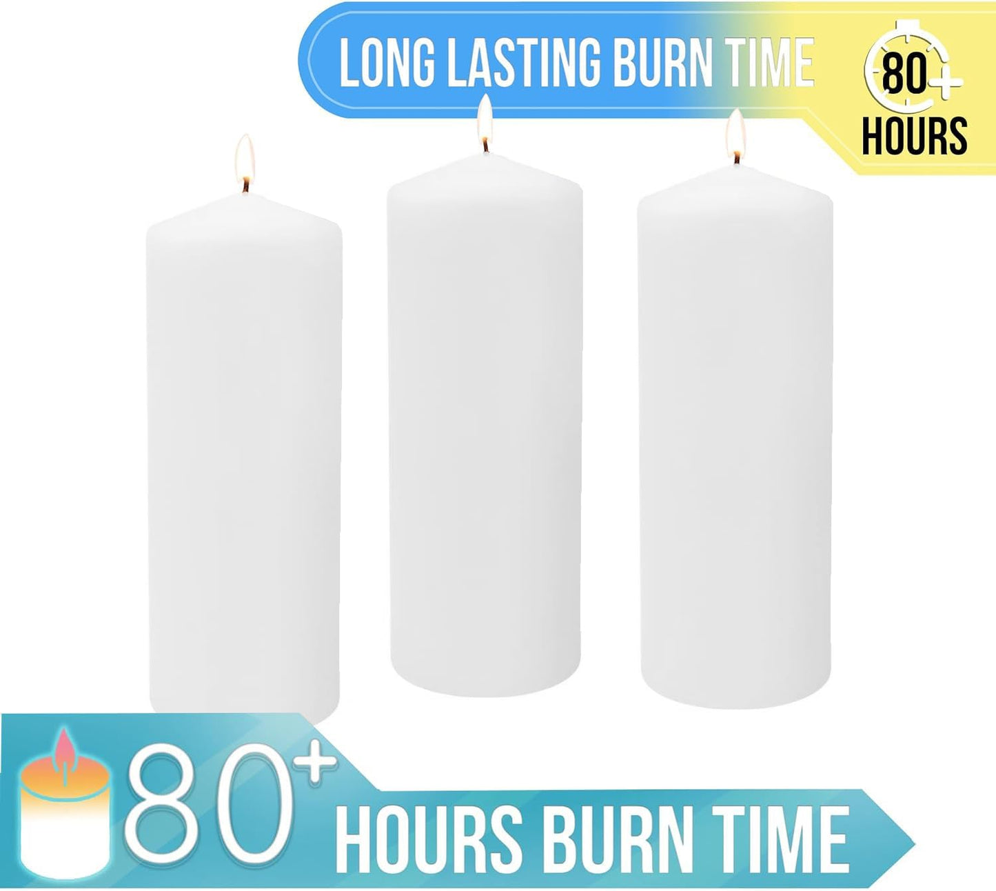 Stonebriar Unscented White Tall Pillar Candles, 65 Hour Burning Candle Pillars, Perfect for Decor, Weddings, Emergencies 3" X 6", 6 count