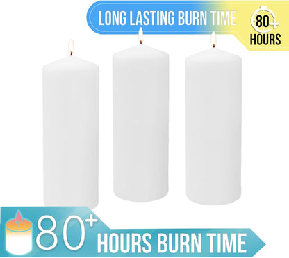 Stonebriar Unscented White Tall Pillar Candles, 65 Hour Burning Candle Pillars, Perfect for Decor, Weddings, Emergencies 3" X 6", 6 count