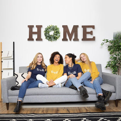 Pinkpum Wood Home Sign with Artificial Eucalyptus Wreath for O, Hanging Farmhouse Wall House Decor Wood Letters for Wall Art Rustic Home Decor, Wall Decor for Living Room Kitchen Entryway (Black)
