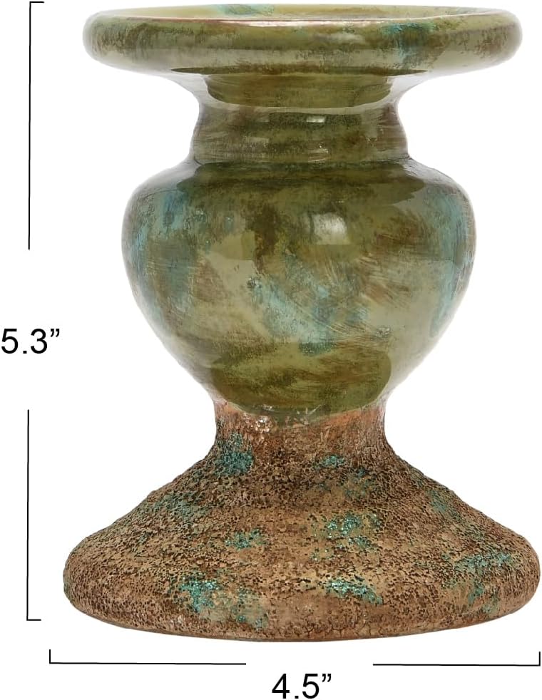 Creative Co-Op Small Distressed Blue Terracotta Pillar Candle Holder