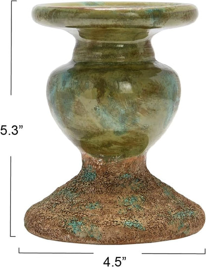 Creative Co-Op Small Distressed Blue Terracotta Pillar Candle Holder
