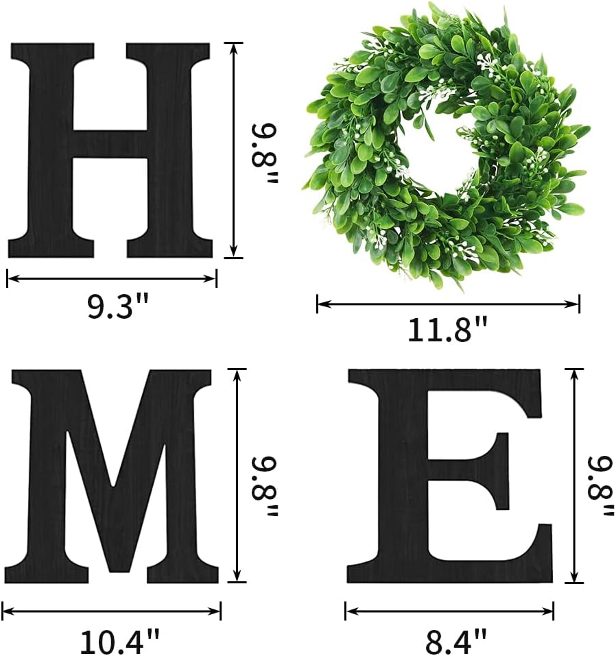 Pinkpum Wood Home Sign with Artificial Eucalyptus Wreath for O, Hanging Farmhouse Wall House Decor Wood Letters for Wall Art Rustic Home Decor, Wall Decor for Living Room Kitchen Entryway (Black)