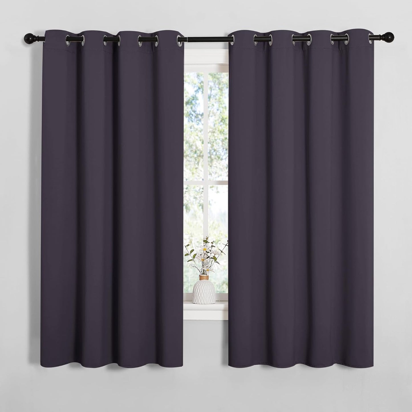 NICETOWN Halloween Pitch Black Solid Thermal Insulated Grommet Blackout Curtains/Drapes for Bedroom Window (2 Panels, 42 inches Wide by 63 inches Long, Black) - Colors D