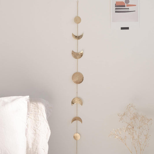 BASE ROOTS Moon Phase Wall Decor, Celestial Décor, Moon Décor & Boho Wall Décor, Gold Wall Art for Bedroom & Living Room, Bohemian Wall Decor, Handmade Hammered Metal 36" 13 Phases Moon Wall Decor, Gift for Women & Kids