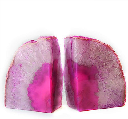 JIC Gem Dyed Blue Agate Bookends Geode Decorative Book Ends for Heavy Books with Rubber Bumpers for Office and Home Decoration Polished Small Size 2 to 3 Lbs