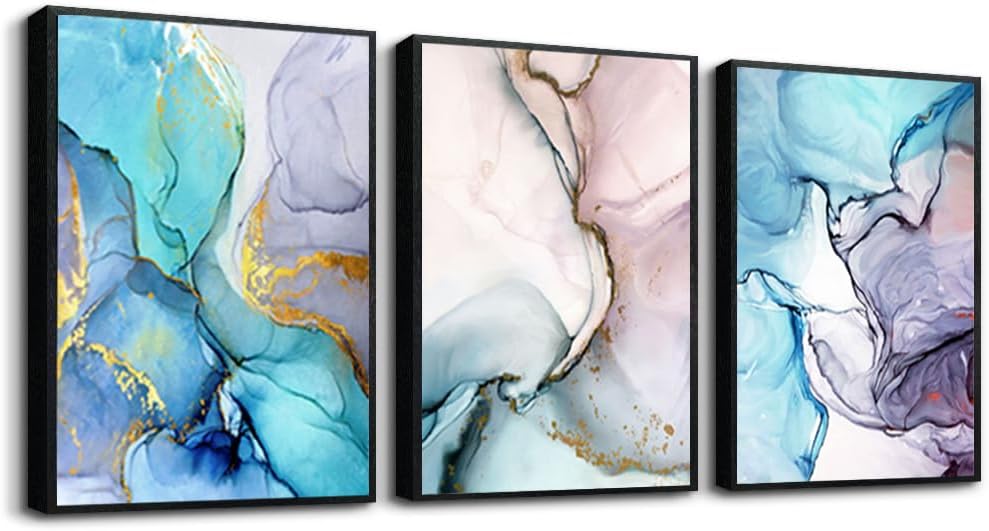 MHARTK66 Wall Art for Bedroom Wall Decor for Living Room Office Decor Abstract Mountain Aurora Landscape Painting 3 Piece Scenic Framed Canvas Art Prints Ready to Hang Kitchen Wall Pictures Home Decor
