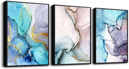 MHARTK66 Wall Art for Bedroom Wall Decor for Living Room Office Decor Abstract Mountain Aurora Landscape Painting 3 Piece Scenic Framed Canvas Art Prints Ready to Hang Kitchen Wall Pictures Home Decor