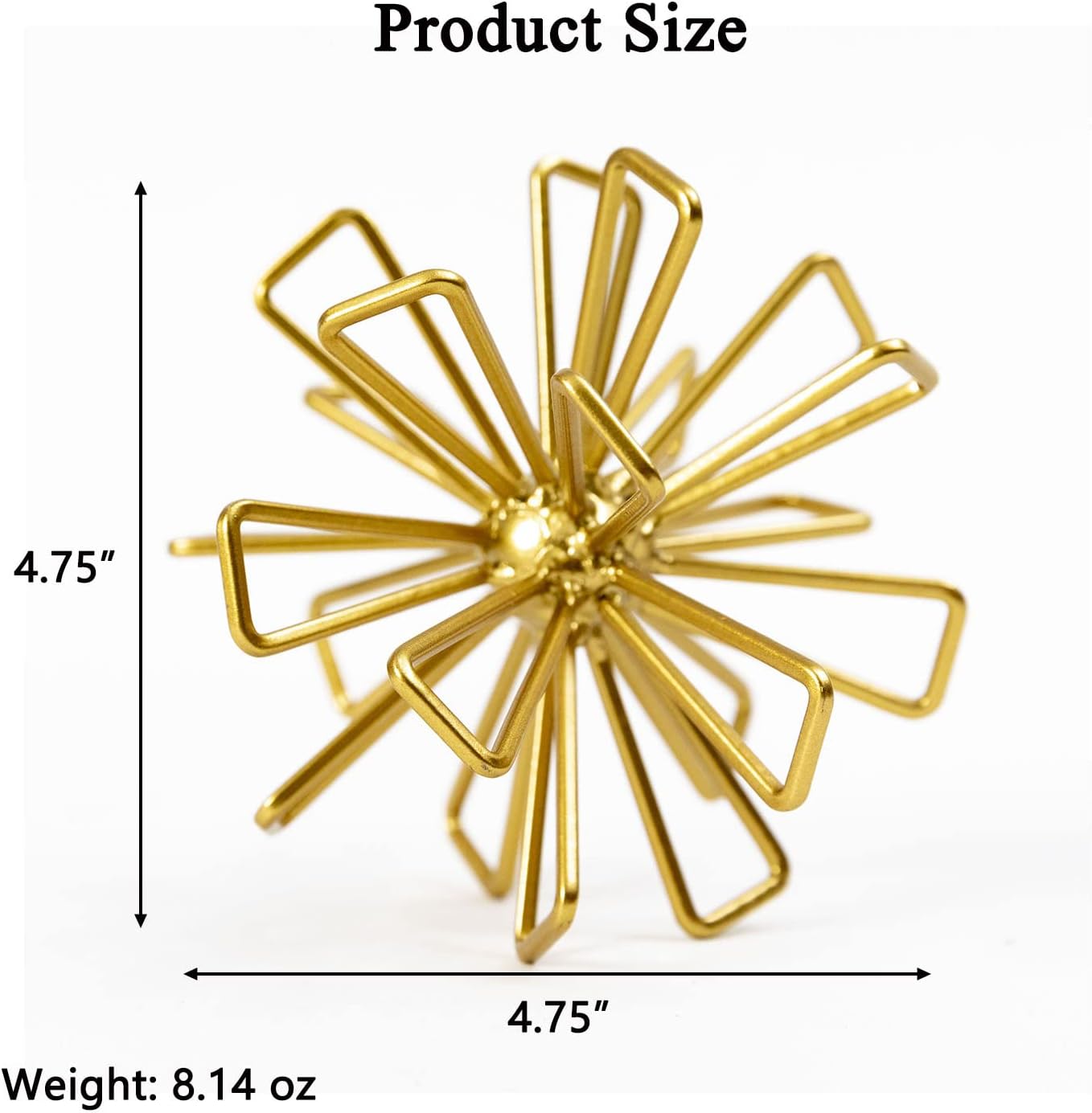 5.5" Gold Metal Geometric Sculpture, Modern Square Decorative Sphere, Small Tabletop Decoration Ball for Home Office Table Shelf Living Room Bedroom Desk Decor