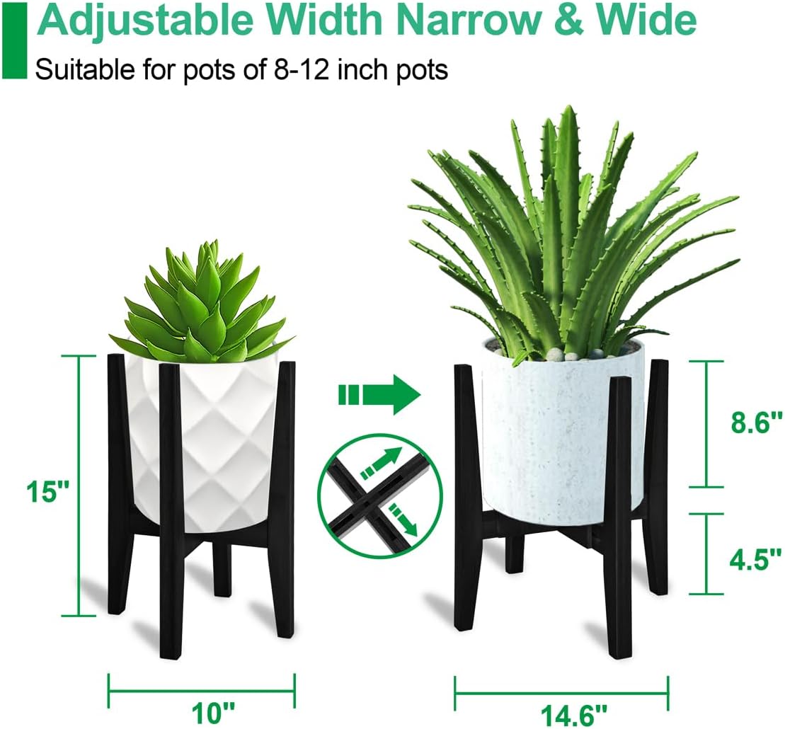 Rnined Adjustable Plant Stand Indoor,Bamboo Mid Century Modern Plants Stands, Stable Plant Holder,Fit 8 9 10 11 12 inch Pots (Pot & Plant Not Included)