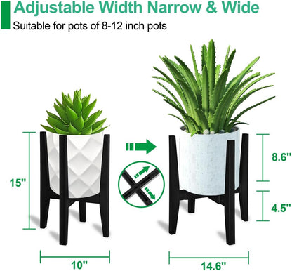 Rnined Adjustable Plant Stand Indoor,Bamboo Mid Century Modern Plants Stands, Stable Plant Holder,Fit 8 9 10 11 12 inch Pots (Pot & Plant Not Included)