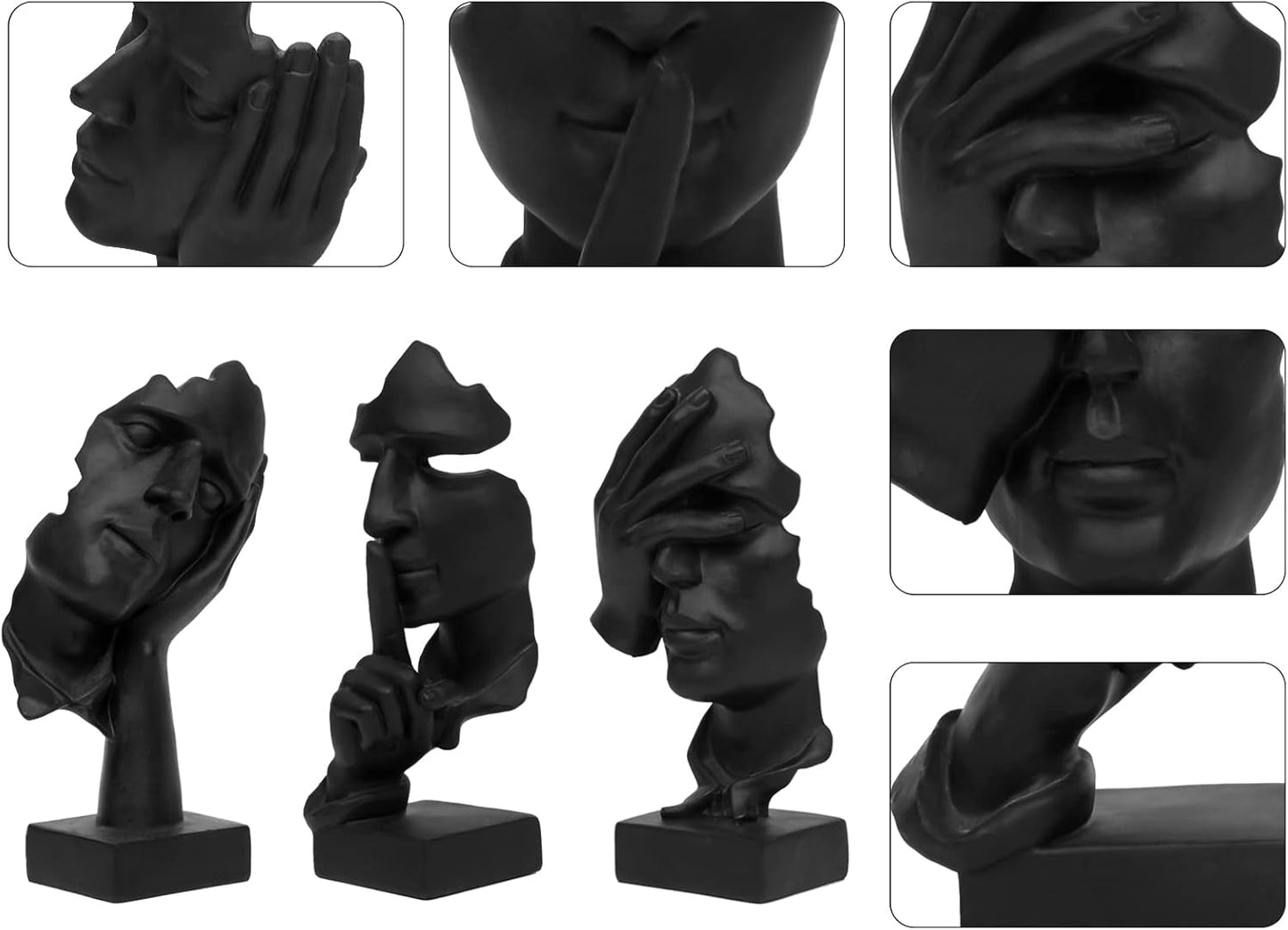 3 Pcs Thinker Statue,Modern Home Resin Sculptures,Collectible Figurines for Home Office Bookshelf Desktop Decor(Black)