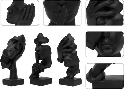 3 Pcs Thinker Statue,Modern Home Resin Sculptures,Collectible Figurines for Home Office Bookshelf Desktop Decor(Black)