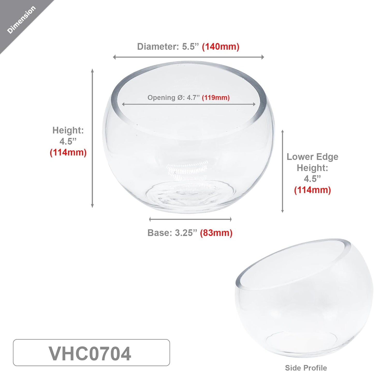 WGVI Clear Slant Cut Bowl Glass Vase, Glass Terrarium, Candy Dish, Glassware, Slant Open: 7". Height: 6" x 2.7". Base: 4" (1 Piece)
