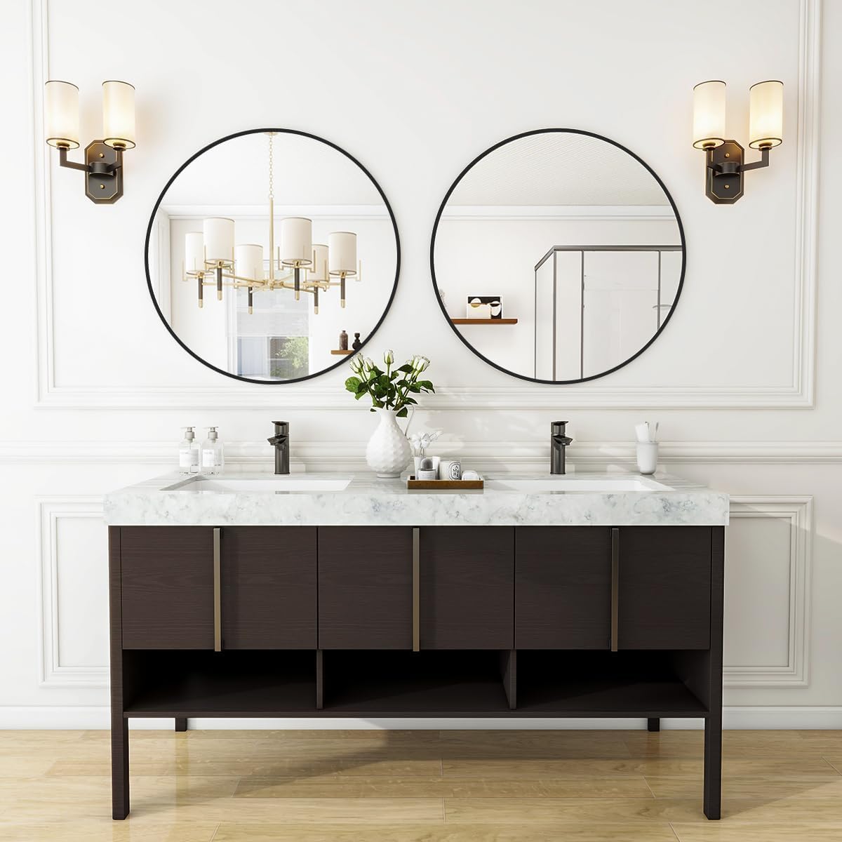VooBang Large Black Round Bathroom Mirror, 48 inch Circle Wall Mounted Hanging Mirror with Simple Modern Circular Metal Frame for Hallway, Entryway, Living Room, Black Frame