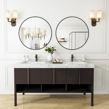 VooBang Large Black Round Bathroom Mirror, 48 inch Circle Wall Mounted Hanging Mirror with Simple Modern Circular Metal Frame for Hallway, Entryway, Living Room, Black Frame