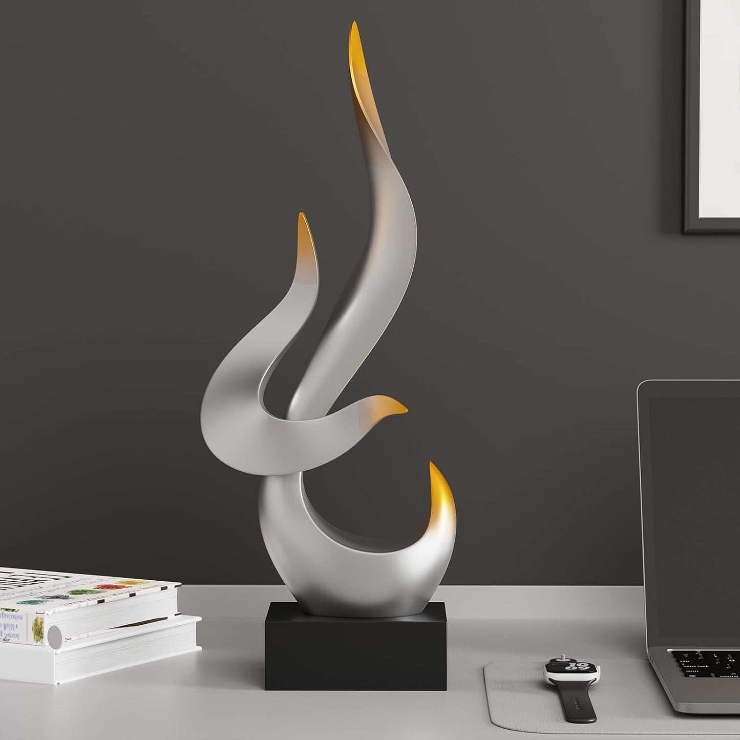 Black Fire Flame Sculpture, Modern Abstract Resin Statue, Art Statue Home Decor for Living Room TV Stand Coffee Table Shelf Accents Decor.